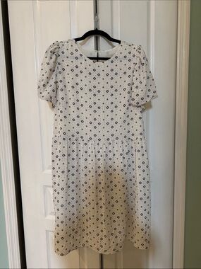 LOFT White Midi Dress with black Diamond Print